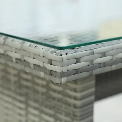 6pc Wicker Patio Set With Glass Table Ottomans - Gray/Dark Gray - GODEER - Image 18