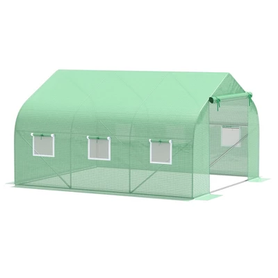 Outsunny 12' X 10' X 7' Outdoor Walk-In Tunnel Greenhouse Hot House With Roll-up Windows, Zippered Door, PE Cover, Green - Image 3