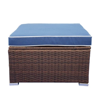 3pc Wicker Patio Sectional Seating Set With Cushions - Brown/Blue - GODEER - Image 7