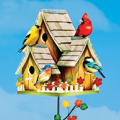 Collections Etc Enchanting 3-Perch Fall Birdhouse Garden Stake