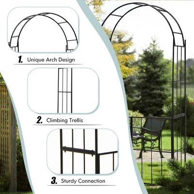 Costway Garden Arch Arbor Trellis With Gate 7.5 Ft Patio Archway Pergola For Wedding - Image 8
