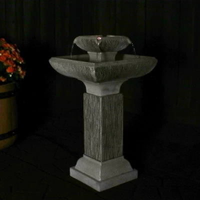 Sunnydaze Decor Sunnydaze 26"H Electric Resin 2-Tier Outdoor Square Bird Bath Water Fountain With LED Lights - Image 7