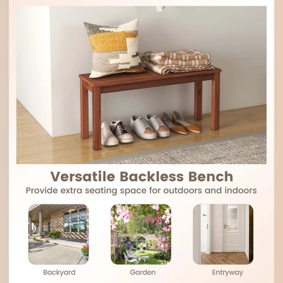 Costway Patio Backless Bench 2-Seater Outdoor Dining Bench Solid Wood Garden Backyard - Image 6