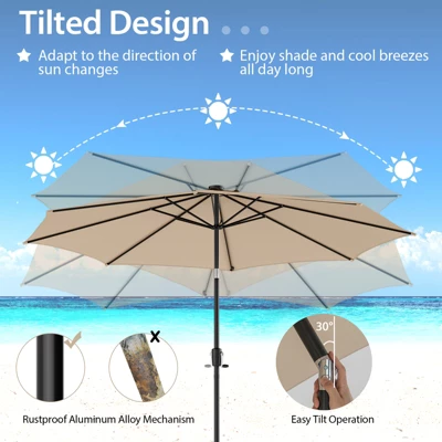 Costway 10 FT 112 LED Solar-Lighted Patio Table Market Umbrella Crank Tilt Outdoor Beige/Coffee/Navy/Wine - Image 7