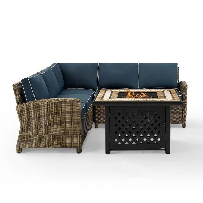Bradenton 4pc Outdoor Wicker Sectional Set With Fire Table - Crosley - Image 10