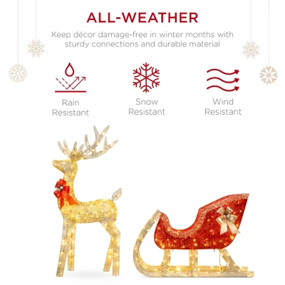Best Choice Products Lighted Christmas 4ft Reindeer & Sleigh Outdoor Yard Decoration Set W/ 205 LED Lights, Stakes - Image 4