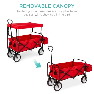 Best Choice Products Folding Utility Cargo Wagon Cart W/ Removable Canopy, Cup Holders - Image 2