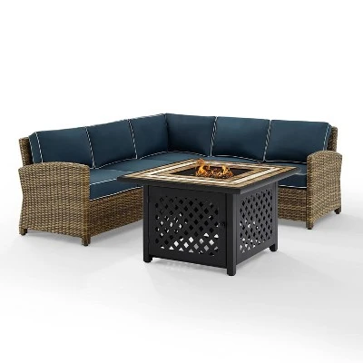 Bradenton 4pc Outdoor Wicker Sectional Set With Fire Table - Crosley - Image 6