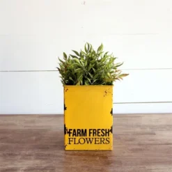 Distressed Yellow "Farm Fresh" Decorative Metal Planter Storage Tin - Foreside Home & Garden
