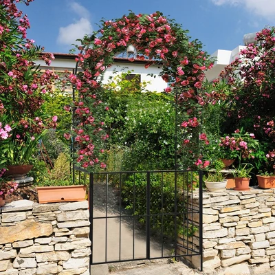 Costway Garden Arch Arbor Trellis With Gate 7.5 Ft Patio Archway Pergola For Wedding - Image 4
