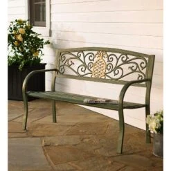 Evergreen Pineapple Metal Garden Bench - Verdigris