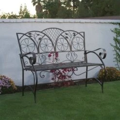 38" X 45" Iron Birds And Leaves Outdoor Garden Bench Brown - Alpine Corporation