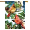 Briarwood Lane Snowy Cardinals Winter House Flag Pines Cones 28"