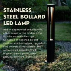 Gardenised Round Black LED Garden Aluminum Light, Decorative Outdoor Bollard Light For Garden, Pathway, And Driveway