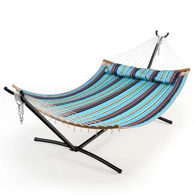 Costway Hammock Chair With Stand Heavy Duty Portable Carrying Bag Cushion Pillow RedBlue - Image 10