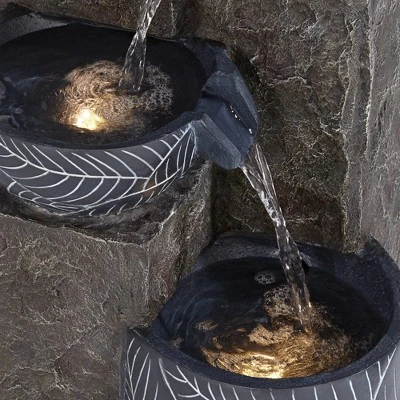 John Timberland Bali Rustic 4-Tier Cascading Bowls Outdoor Floor Water Fountain With LED Light 32 3/4" For Yard Garden Patio Home Deck - Image 4