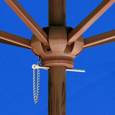 9' X 9' Round Wood Grain Steel Patio Umbrella Pacific Blue - Astella - Image 4