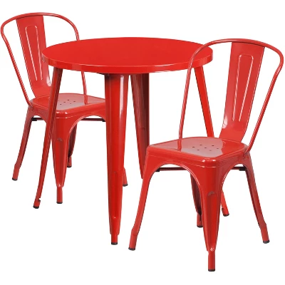 Flash Furniture Commercial Grade 30" Round Metal Indoor-Outdoor Table Set With 2 Cafe Chairs - Image 9