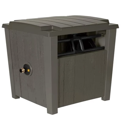 Suncast Farmington Smart Tube Weatherproof Outdoor Hideaway Standard Garden Hose Storage Pot Container With Brass Connections, Stoney (2 Pack)