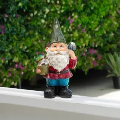 12" Polyresin Gnome With Flower Pot Statue - Alpine Corporation
