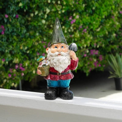 12" Polyresin Gnome With Flower Pot Statue - Alpine Corporation