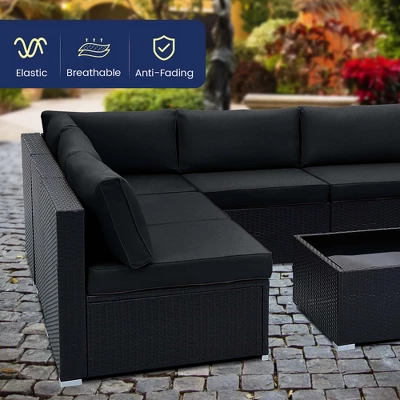 Costway 10 PCS Patio Rattan Furniture Set Outdoor Wicker Sofa Table Cushioned Seat Black/Brown - Image 6