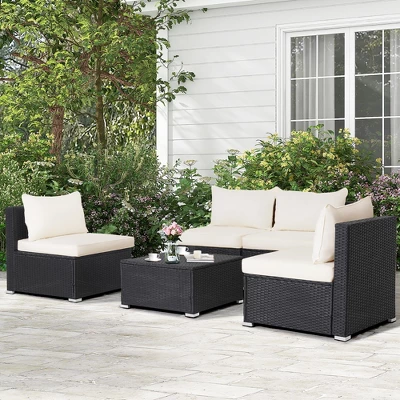 Costway 5PCS Patio Rattan Wicker Furniture Conversation Set Cushioned Sofa Deck - Image 2