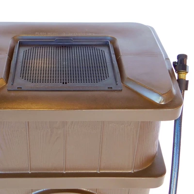 FCMP Outdoor WG4000 45 Gallon Wood Grain Outdoor Home Rain Water Catcher Barrel Flat Back Container With Spigots And Mesh Screen, Brown - Image 2