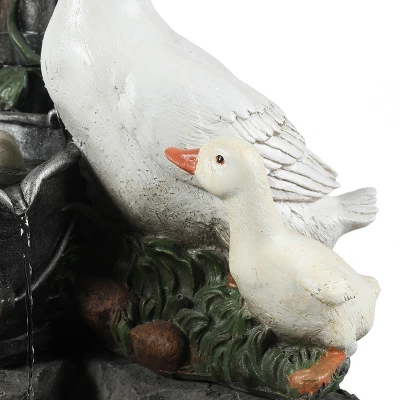 LuxenHome Resin Farmhouse Duck Family Outdoor Patio Fountain Water Fountain - Image 2