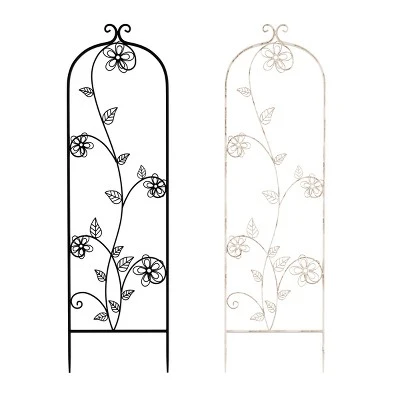 Garden Trellis- For Climbing Plants- Decorative Flower Stem Metal Panel-For Vines, Roses, Vegetable Plants & Flowers By Pure Garden (Antique White)