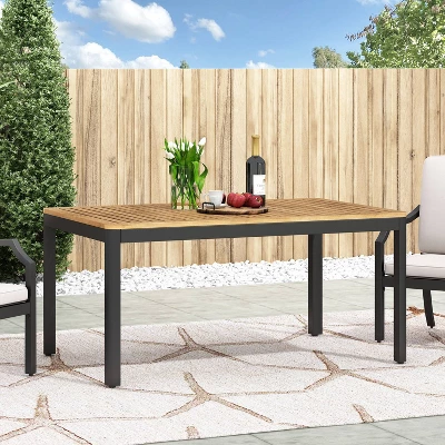 Doheny Rectangular Outdoor Aluminum Dining Table Natural/Black - Christopher Knight Home - Image 2