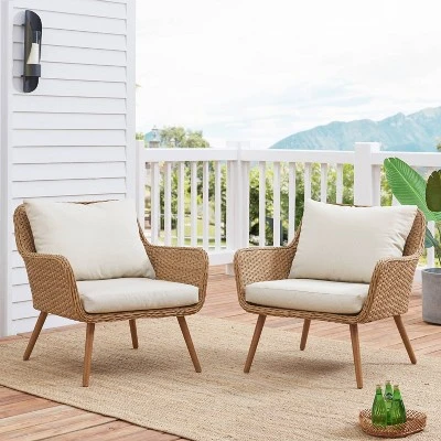 Landon 2pc Outdoor Wicker Chair Set - Beige - Crosley - Image 7