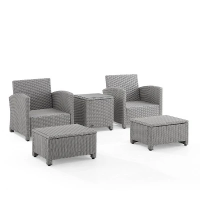 Bradenton 5pc Outdoor Wicker Seating Set With Side Table, 2 Arm Chairs And 2 Ottomans - Navy/Gray - Crosley - Image 8