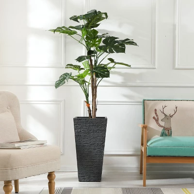 LuxenHome Gray MgO Tall Tapered Square Planter - Image 2