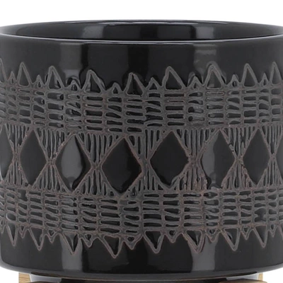 Sagebrook Home With Wooden Stand Aztec Ceramic Indoor Outdoor Planter Pot Black - Image 5