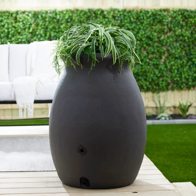 Algreen Products Castilla 50 Gallon BPA Free Roto Molded Plastic Rain Water Collection Barrel With Shut Off Nozzle And Screen Guard, Brownstone - Image 2