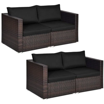 Costway 4PCS Patio Rattan Corner Sofa Sectional Furniture SetBlueBeigeNavy Cushion - Image 11