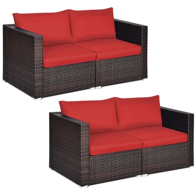 Costway 4PCS Patio Rattan Corner Sofa Sectional Furniture SetBlueBeigeNavy Cushion - Image 12