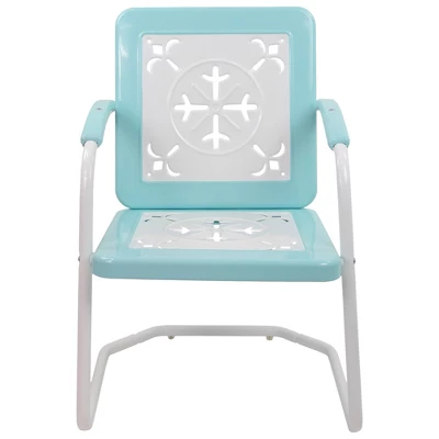 Northlight 35" Square Outdoor Retro Tulip Armchair, Blue And White - Image 2