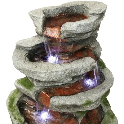 Sunnydaze Decor Sunnydaze 31"H Electric Polyresin And Fiberglass Lighted Cobblestone Waterfall Outdoor Water Fountain With LED Lights - Image 3