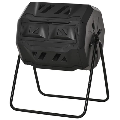 Outsunny Tumbling Compost Bin Outdoor 360° Dual Chamber Rotating Composter 43 Gallon - Image 3