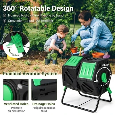 Costway Dual Chamber Compost Tumbler Outdoor Rotating Chamber Compost Bin 34.5 Gallon - Image 6