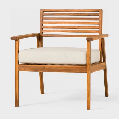 Saracina Home Mid-Century Modern Slatted Outdoor Acacia Arm Chair - Image 3
