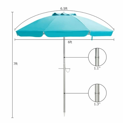 Costway 6.5FT Patio Beach Umbrella Sun Shade Tilt W/Carry Bag Blue - Image 2