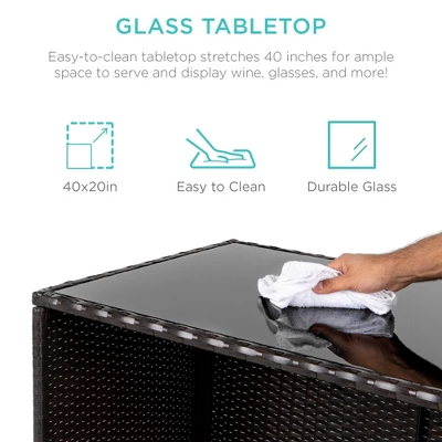 Best Choice Products 3-Piece All-Weather Wicker Bar Table Set For Patio, Backyard W/ 2 Stools, Glass Tabletop - Brown - Image 5