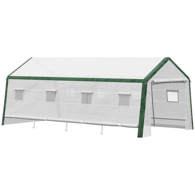 Outsunny 19.7' X 9.8' X 7.9' Outdoor Walk-in Greenhouse, Hot House With Mesh Windows, Bottom Vent, Zippered Door, PE Cover, Steel Frame, White - Image 4