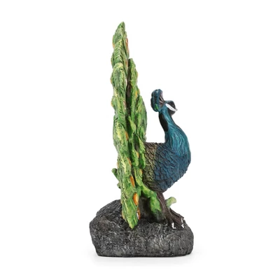 Techko Maid Peacock Proud Solar Outdoor Garden Statue Decor With Spotlight