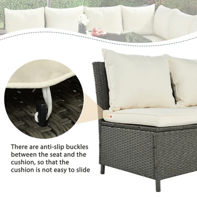 6 PCS Patio Outdoor Rattan Sectional Sofa Set, Conversation Seating Group With Cushions-ModernLuxe - Image 4
