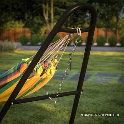 Flash Furniture All-Weather Heavy Duty Steel Hammock Stand For Hammocks 9-14 Feet Long - Black - Image 4