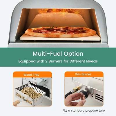 Costway 12" Multi-Fuel Pizza Oven Propane & Wood Fired Pizza Maker Portable - Image 6